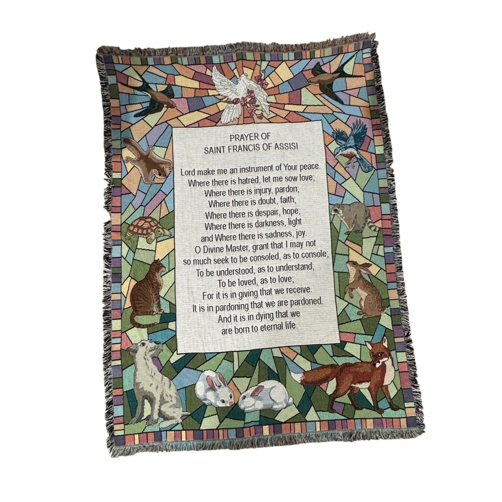 Prayer of Saint‎ Francis Woven Throw Blanket Animals Dove Tapestry Pure Weavers